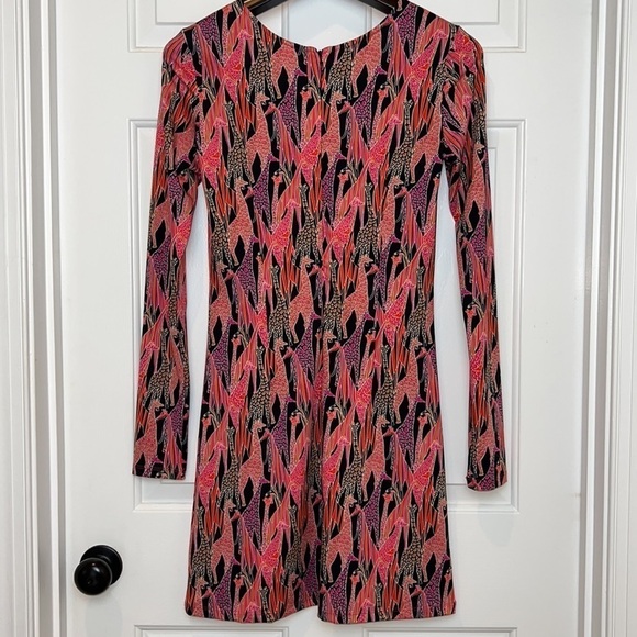 JB by Julie Brown Giraffe Long Sleeve Shift Dress Size Small Pink Black - Picture 10 of 12